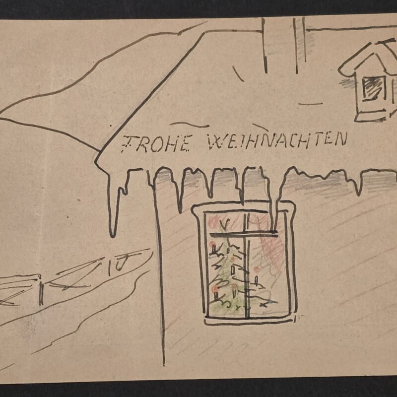 WWII Nazi German Anti Bolshevism Third Reich Christmas Card Hand Drawn 1941 Eastern Front