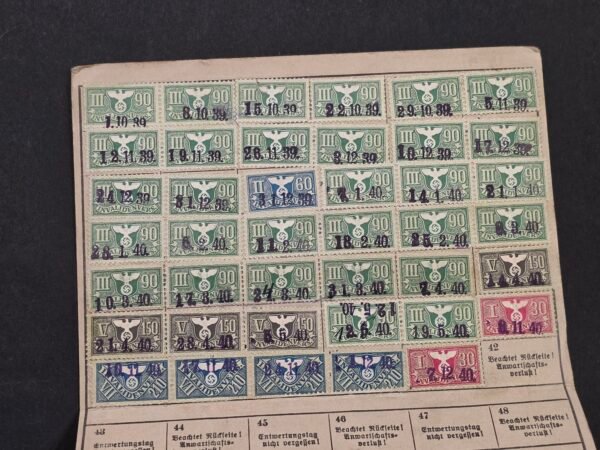 20260827_182555 WW2 Nazi German 1939-40 Third Reich Insurance Card 41 Swastika Stamps Bielefeld