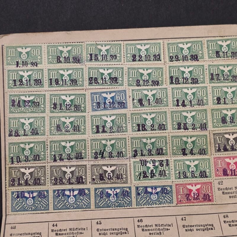WW2 Nazi German 1939-40 Third Reich Insurance Card 41 Swastika Stamps Bielefeld