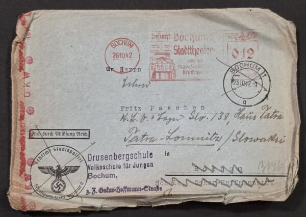 20260827_183127 WW2 German 1942 KLV Lager Childrens Camp Tatra Lomnitz Cover Bochum School Nazi Eagle Swastika Seals