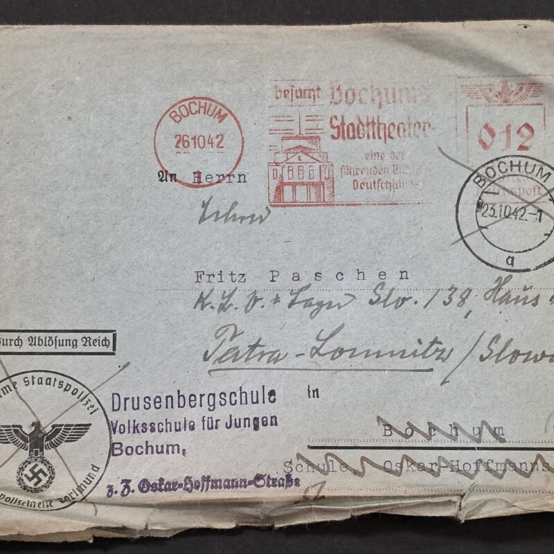 WW2 German 1942 KLV Lager Childrens Camp Tatra Lomnitz Cover Bochum School Nazi Eagle Swastika Seals