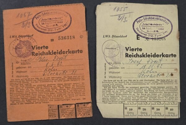 20260827_184607 Pair WWII Nazi German Husband Wife Forst Family Clothing Ration Cards 1943-44 Cologne
