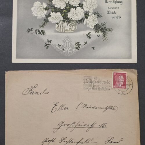 20260829_131336 WWII Nazi German Third Reich Wedding Card w Cover 1941 Hitler Stamp Postal History Flowers