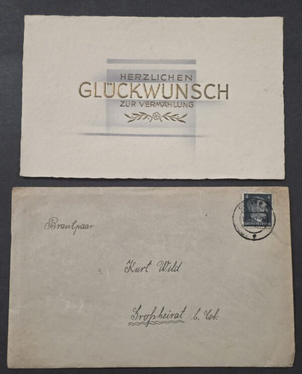 20260829_131438 WWII Nazi German Third Reich Wedding Card & Cover Hitler 4pf Stamp 1940s Postal History