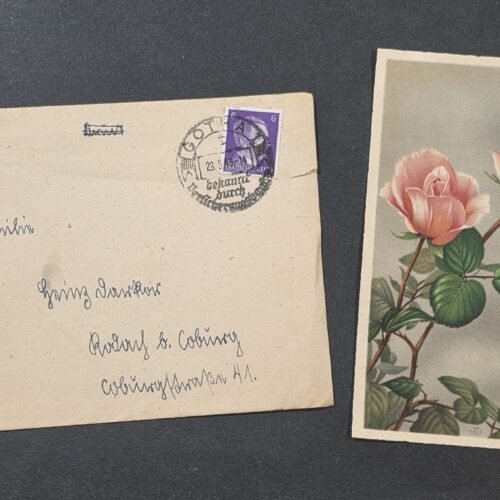 20260829_131936 WWII Nazi German Third Reich Rose Postcard w Cover Hitler Stamp 1941 NSDAP Coburg