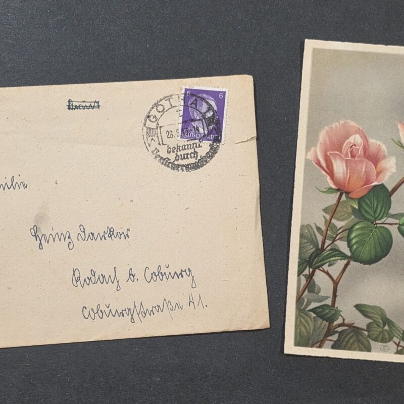 20260829_131936 WWII Nazi German Third Reich Rose Postcard w Cover Hitler Stamp 1941 NSDAP Coburg