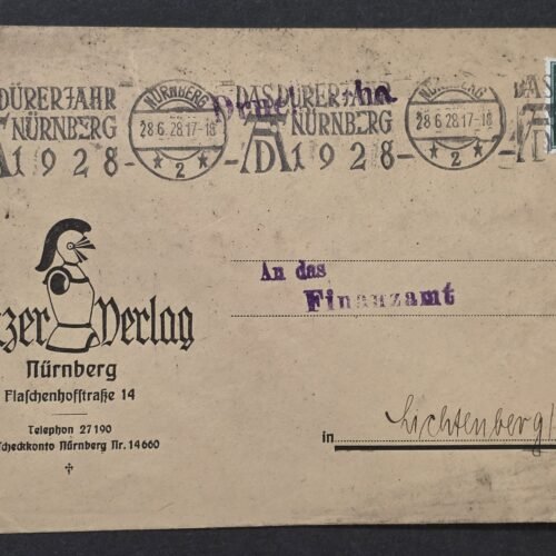 1928 German Panzer Verlag Nürnberg Cover Envelope Knight w Helmet in Armor