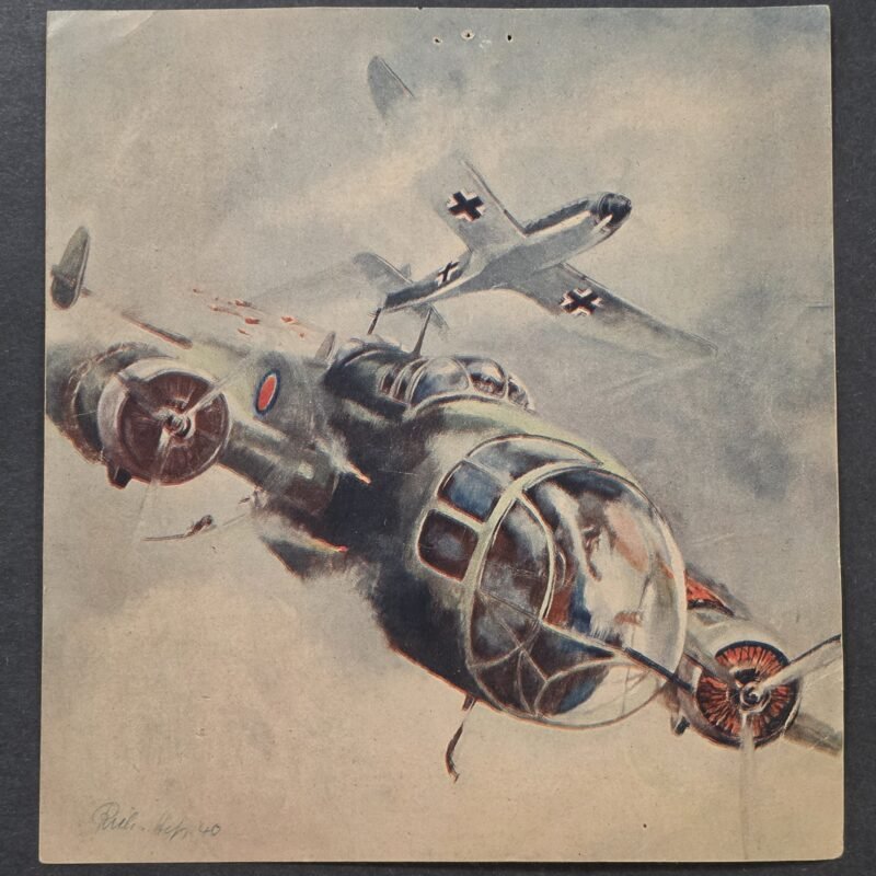 Original 1940 WWII Nazi German Luftwaffe Aircraft Combat Art RAF Bomber Third Reich Art Print