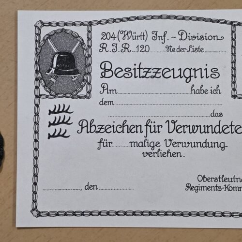 20260830_164233 WWI Imperial German Soldiers Black Wound Badge Military Medal w Award Document