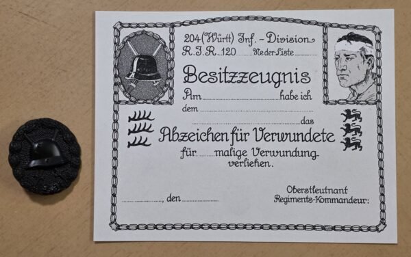 20260830_164233 WWI Imperial German Soldiers Black Wound Badge Military Medal w Award Document