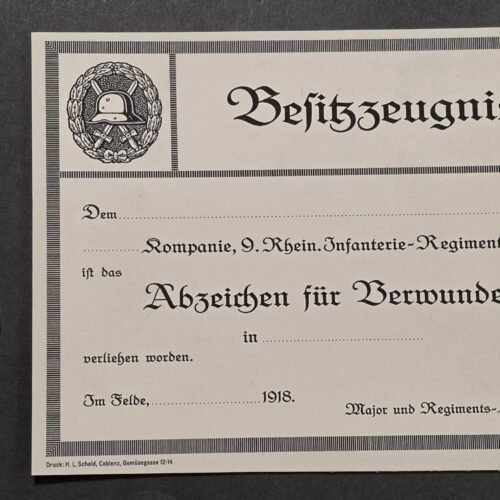 WWI Imperial German Soldiers Silver Wound Badge Military Medal w Award Document