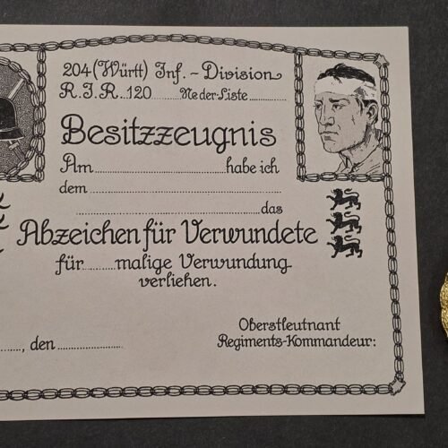 20260830_164617 WWI Imperial German Soldiers Gold Wound Badge Military Medal w Award Document