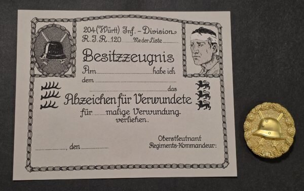 20260830_164617 WWI Imperial German Soldiers Gold Wound Badge Military Medal w Award Document