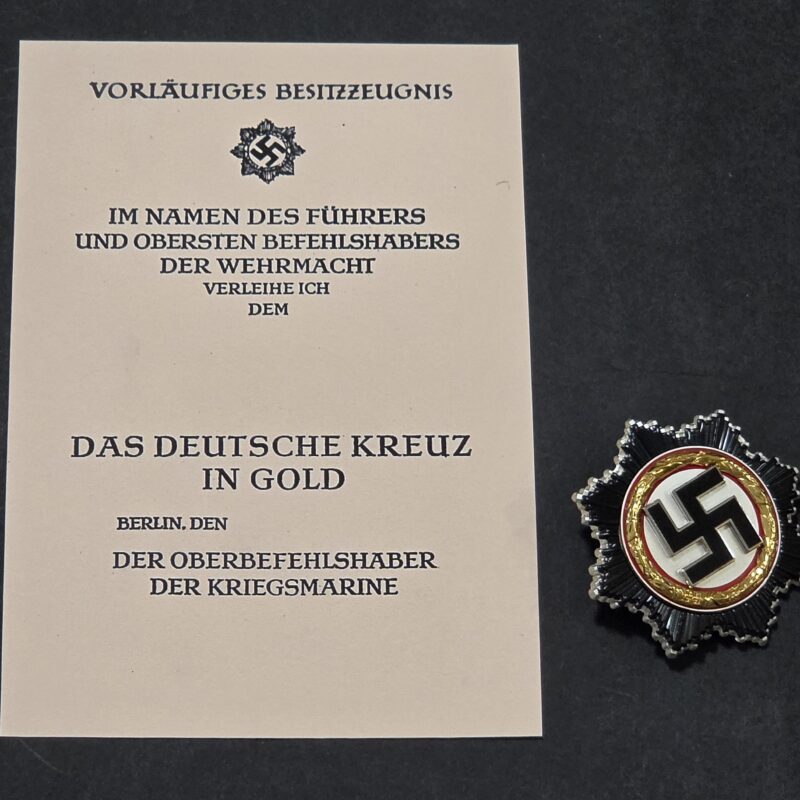 20260903_143833 WW2 Nazi German DKIG Deutsche Cross in Gold Enamel Swastika Medal 1941 w Award document