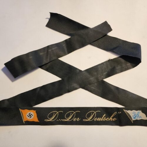 a WWII German Kriegsmarine “Der Deutsche” Naval Cap Tally Ribbon – Swastika Flag
