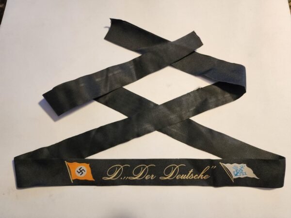 a WWII German Kriegsmarine “Der Deutsche” Naval Cap Tally Ribbon – Swastika Flag