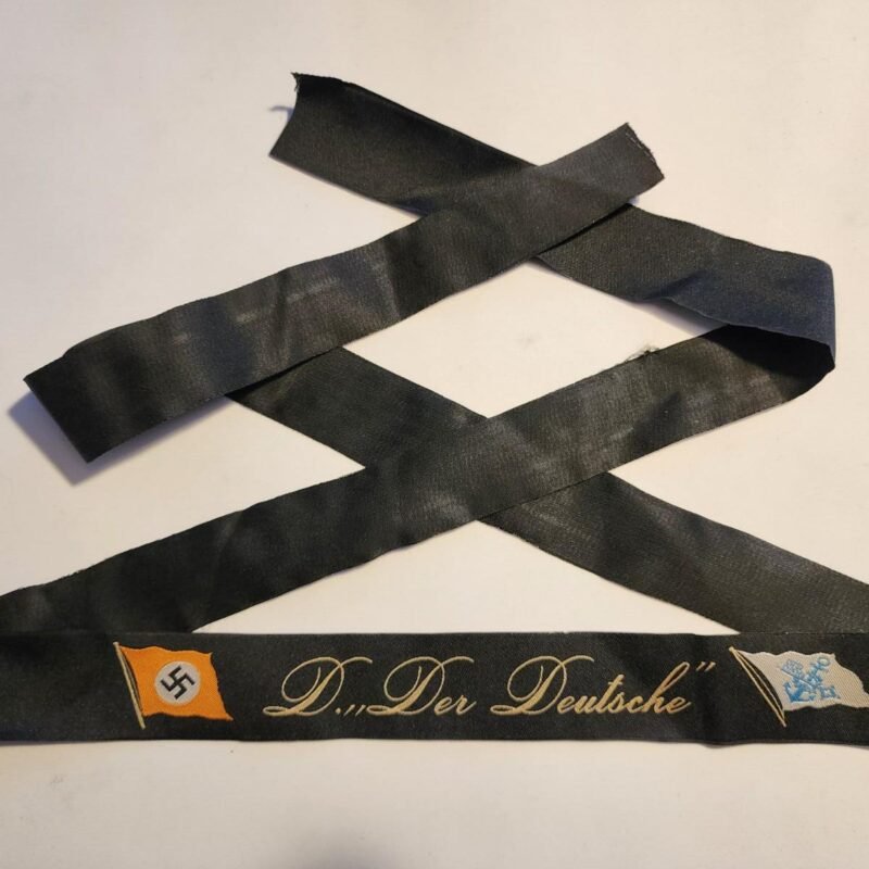 WWII German Kriegsmarine “Der Deutsche” Naval Cap Tally Ribbon – Swastika Flag