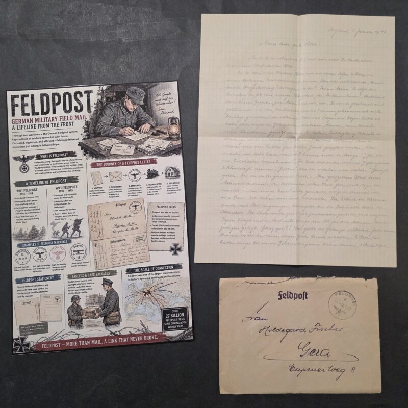 Russia 1942 WW2 Feldpost German Soldiers Military Field Mail Letter w History Display