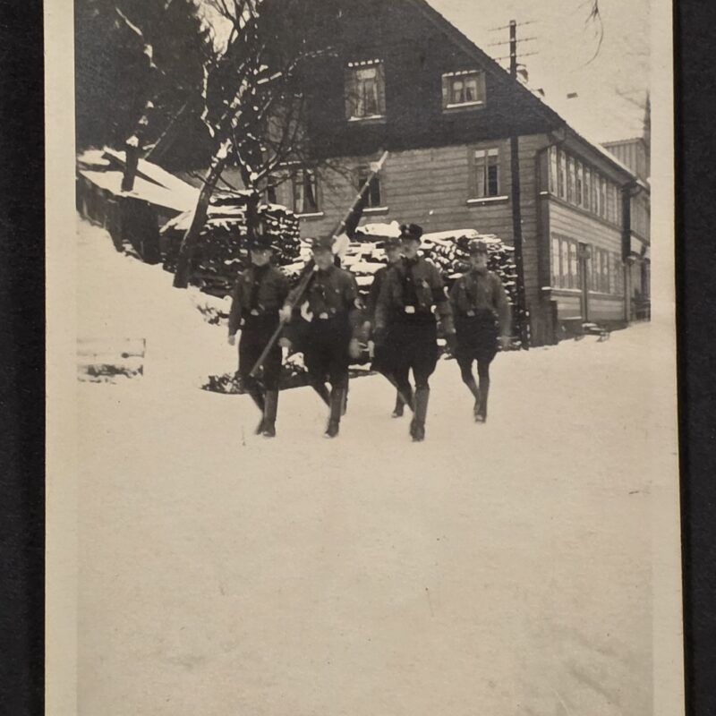 20260902_173333 Nazi German SA Stormtroopers w Flag NSDAP March through snow WW2 Photo