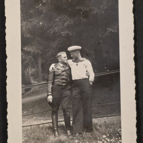 Comrades! WWII German Kriegsmarine Sailor & Soldier Friendship Photo – Leather Jacket
