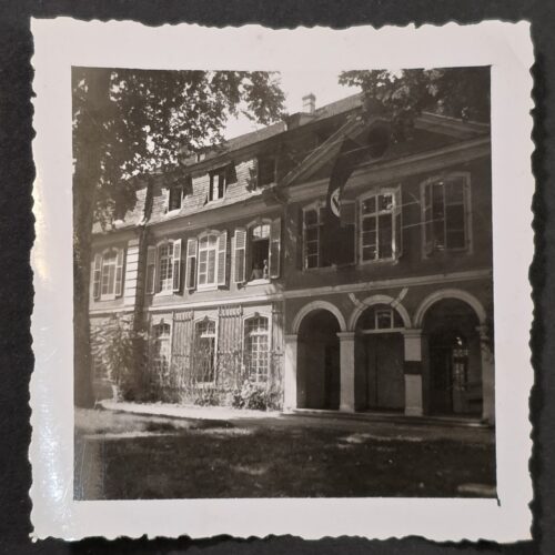 20260902_173548 WWII Nazi German NSDAP Building with Large Hanging Swastika Flag Third Reich Photo