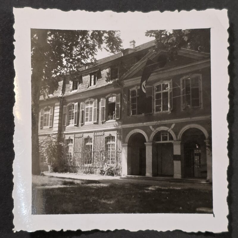 20260902_173548 WWII Nazi German NSDAP Building with Large Hanging Swastika Flag Third Reich Photo