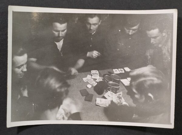 20260902_173927 WWII German Army Soldiers Gambling Playing Cards Reichsmarks Money Photo