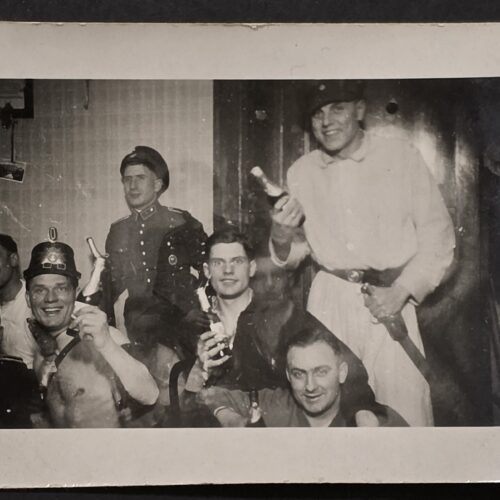 WWII German Drunk Soldiers Party Polizei Tschako Helmet Reichsbahn Uniform Photo