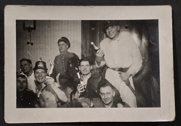 WWII German Drunk Soldiers Party Polizei Tschako Helmet Reichsbahn Uniform Photo