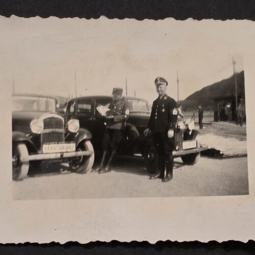 20260902_174458 Rare Original WWII Nazi German Photo SS Officer Totenkopf Visor Cap w RAD Leader & Cars
