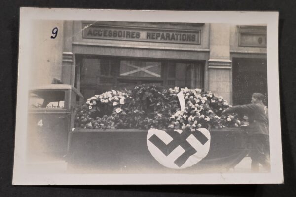 20260902_174540 WWII Nazi German Photo Military Funeral Hearse Decorated Soldier KIA Coffin Swastika Flag France
