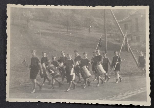 Hitler Youth Pimpf DJ Boys Parade Drummer w Flags Banners WW2 Nazi German Photo