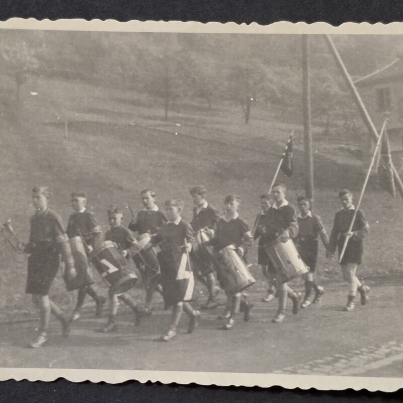 20260902_175219 Hitler Youth Pimpf DJ Boys Parade Drummer w Flags Banners WW2 Nazi German Photo