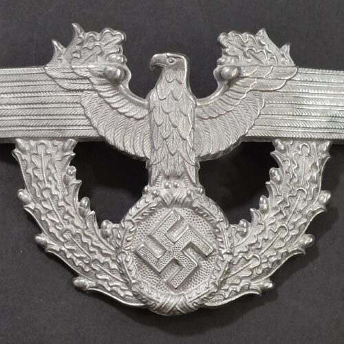 Original WWII Nazi German Third Reich Polizei Police Tschako Helmet Eagle Aluminum Badge Insignia