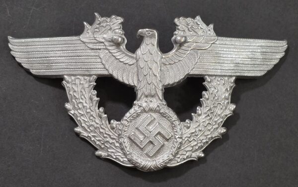 Original WWII Nazi German Third Reich Polizei Police Tschako Helmet Eagle Aluminum Badge Insignia