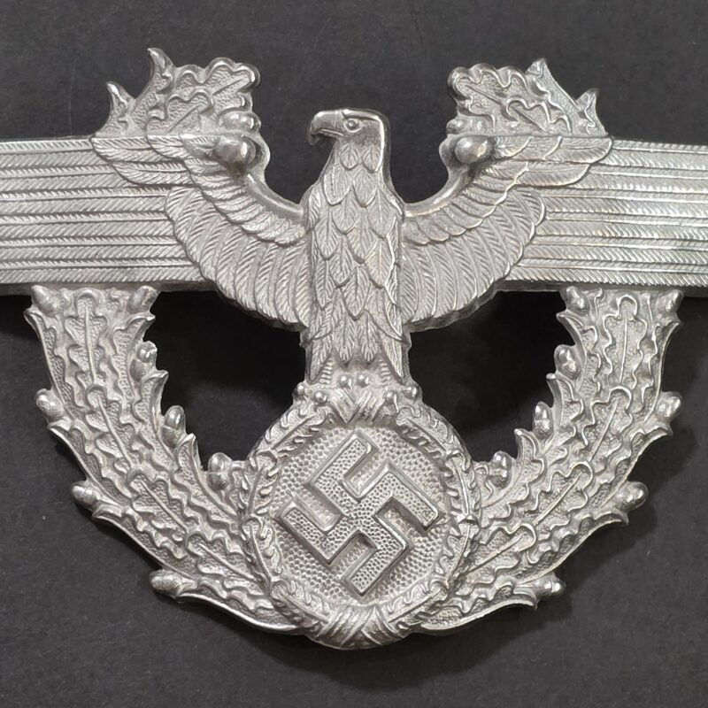 Original WWII Nazi German Third Reich Polizei Police Tschako Helmet Eagle Aluminum Badge Insignia