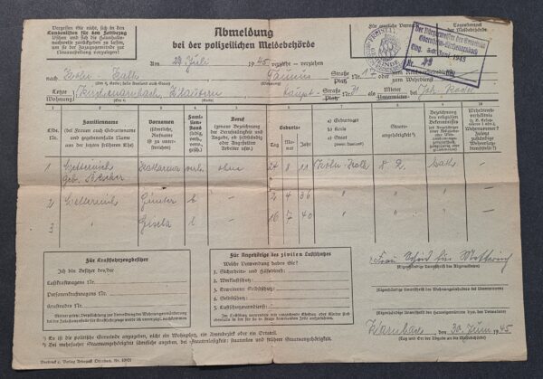 20260906_135543 Original WWII German 1945 Police Registration Document June 30 1945 Oberbayern Gemeinde Stamp