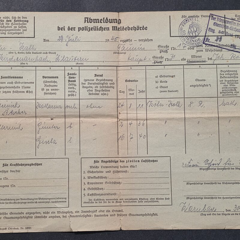 20260906_135543 Original WWII German 1945 Police Registration Document June 30 1945 Oberbayern Gemeinde Stamp