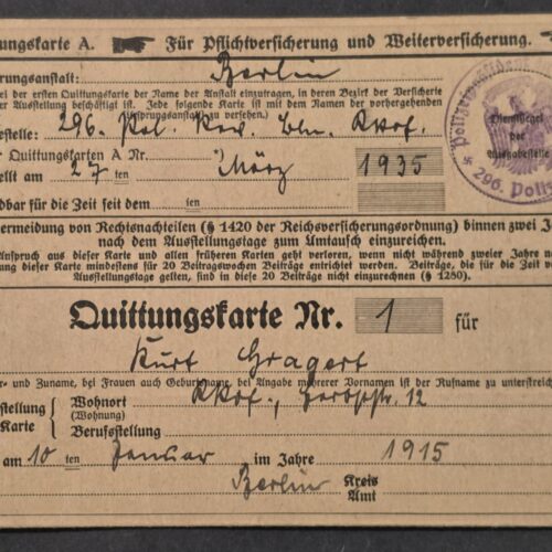 20260906_135915 Original 1935 Third Reich Nazi German Quittungskarte Insurance Card – 296th Police Precinct Berlin