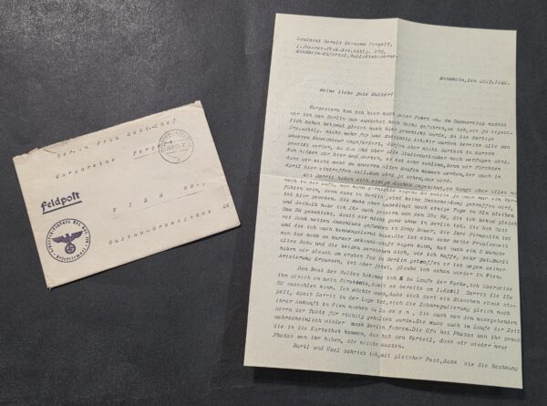 20260906_140025 WWII German 1942 Heer Flak Artillery Officer Feldpost Letter & Cover Lt. Pergelt Mannheim