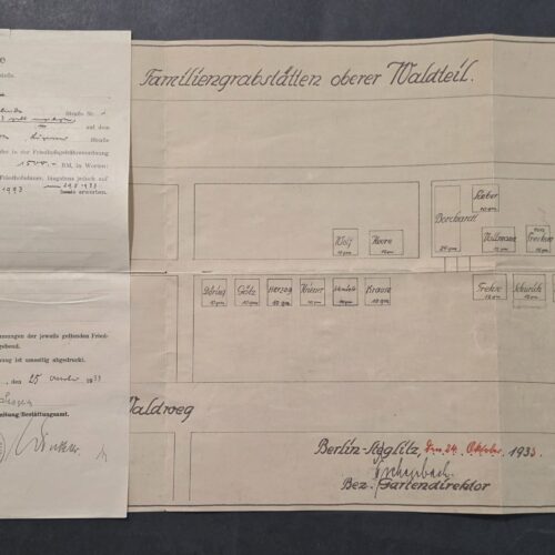 Third Reich NSDAP 1933 Pre WW2 German Berlin Cemetery Pofs Family Grave Plot Map Document