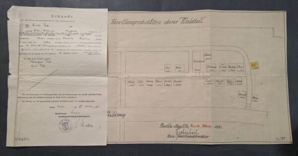 Third Reich NSDAP 1933 Pre WW2 German Berlin Cemetery Pofs Family Grave Plot Map Document