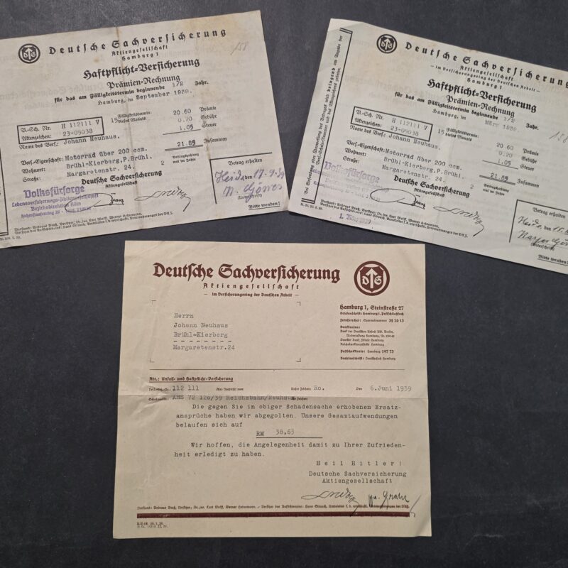 20260906_142145 WW2 Nazi German Third Reich Motorcycle Riders Insurance & Claim documents 1939 Heil Hitler!