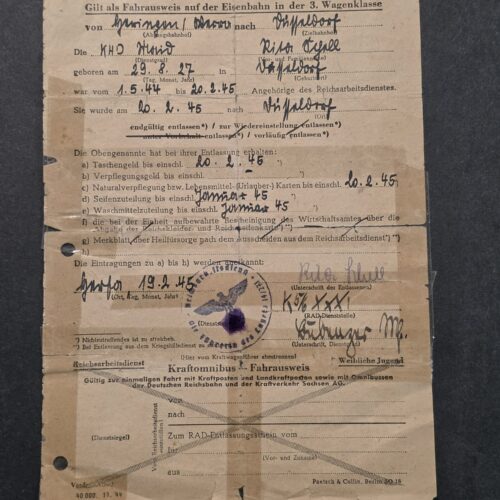 20260906_142423 Original 1945 WW2 Nazi German Female RAD RADwJ Reichsarbeitsdienst Discharge Certificate – Düsseldorf