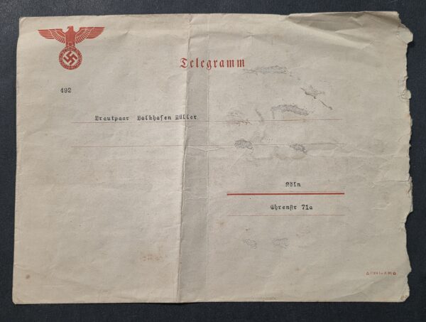 WW2 Nazi German Large NSDAP Swastika Eagle Telegramm Cover Envelope