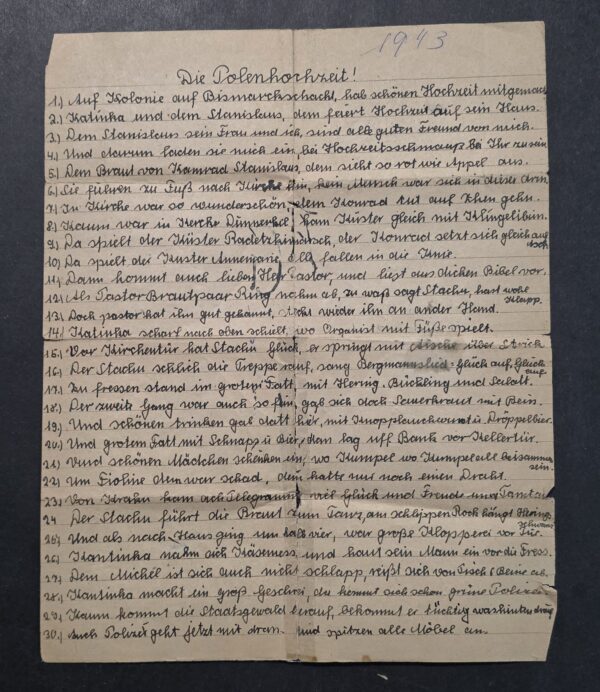 20260906_143302 Original 1943 German Handwritten “Die Polenhochzeit” Polish Wedding Folk Song Manuscript