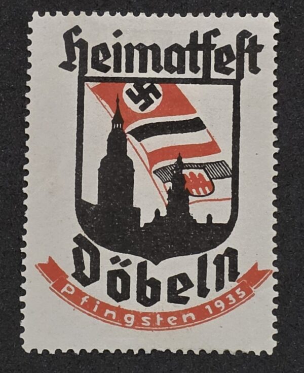 Original Nazi German Third Reich 1935 Döbeln Heimatfest w Swastika Flag Advertising Stamp