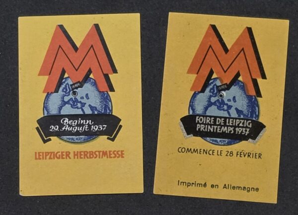 20260908_184044 Pair Nazi Germany Third Reich 1937 Leipzig Trade Fair NSDAP Advertising Stamps Labels – German & French