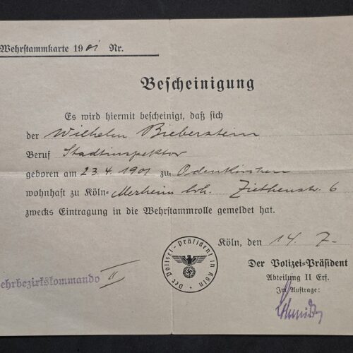 20260908_184356 WW2 Nazi German Third Reich NSDAP Police Certificate for Military Service registration 1936