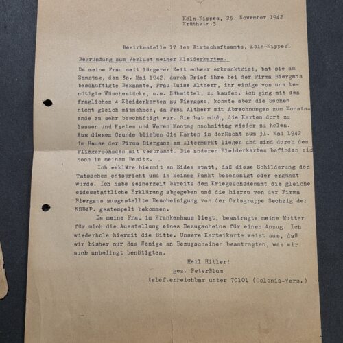 20260908_185826 Original WW2 Nazi German 1942 Third Reich Cologne Air Raid Ration Card Loss Document Heil Hitler! NSDAP WWII